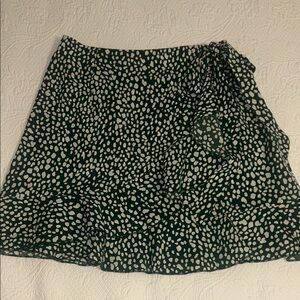Green and White print wrap skirt